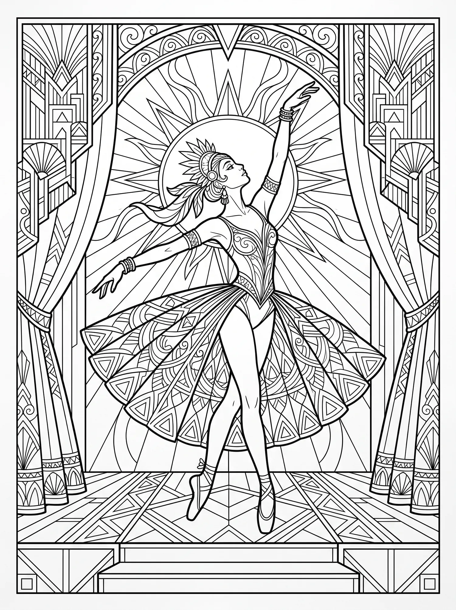 Ballerine Art Déco, Coloriage art à imprimer gratuitement
